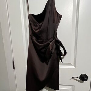Elegant Brown One-Shoulder Dress